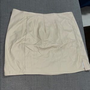 Faux Leather Chic Cream Mini Skirt for Women